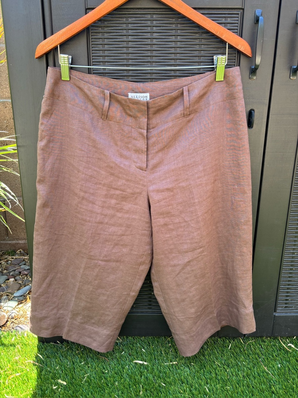 Vintage Allison Taylor Brown Linen Burmuda Shorts Size 8 Pockets Lined